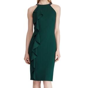 Lauren Ralph Lauren Sheath Dress Beaded Halter Neck Dark Green Women’s Size 6